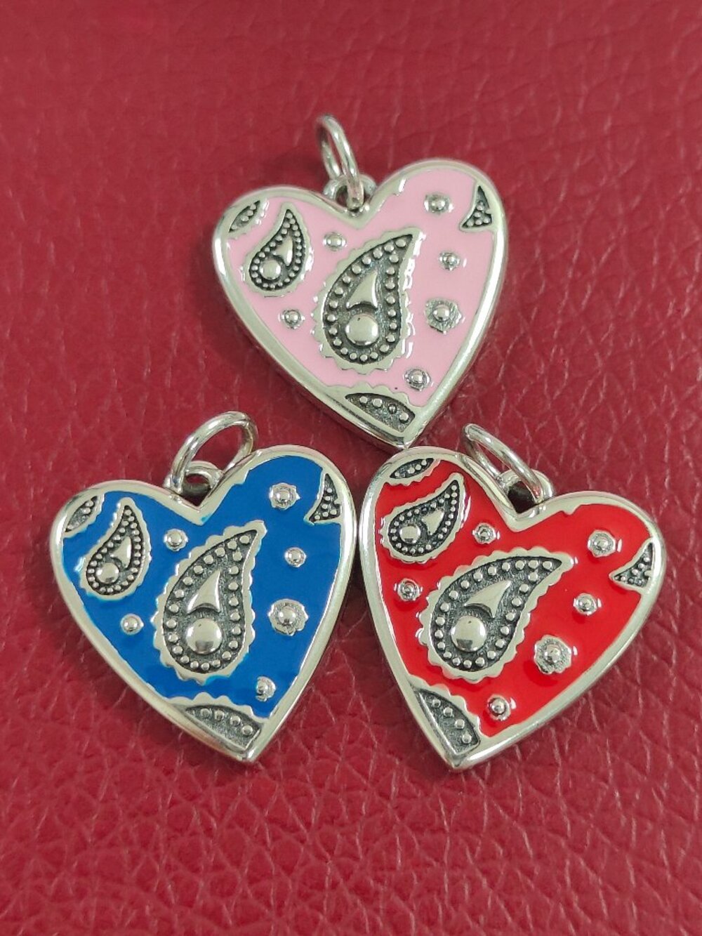 James Avery Enamel Western Bandana Heart Charm Sterling Silver Pendant with box